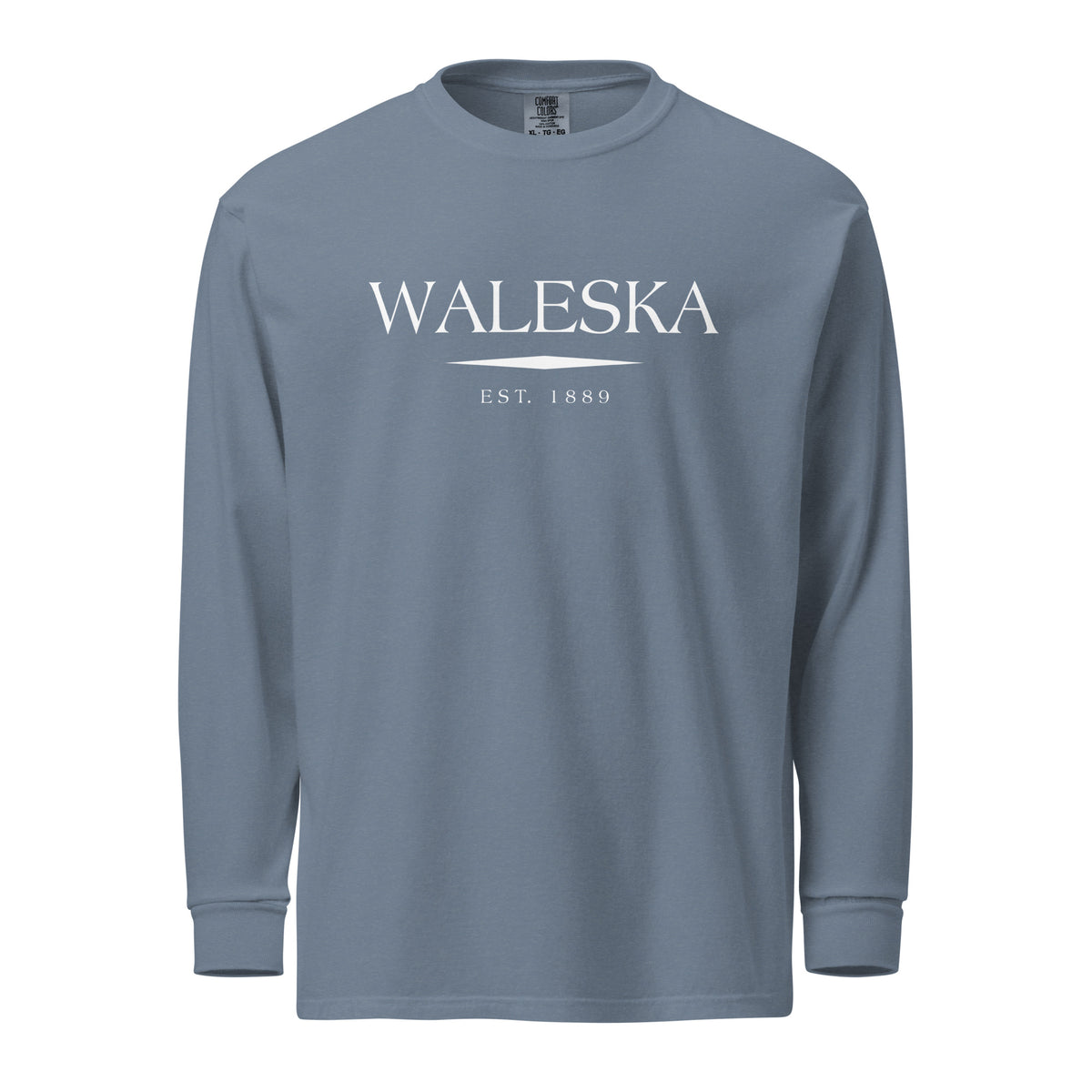 Waleska GA long sleeve shirt in Blue Jean with white ink, North GA Local