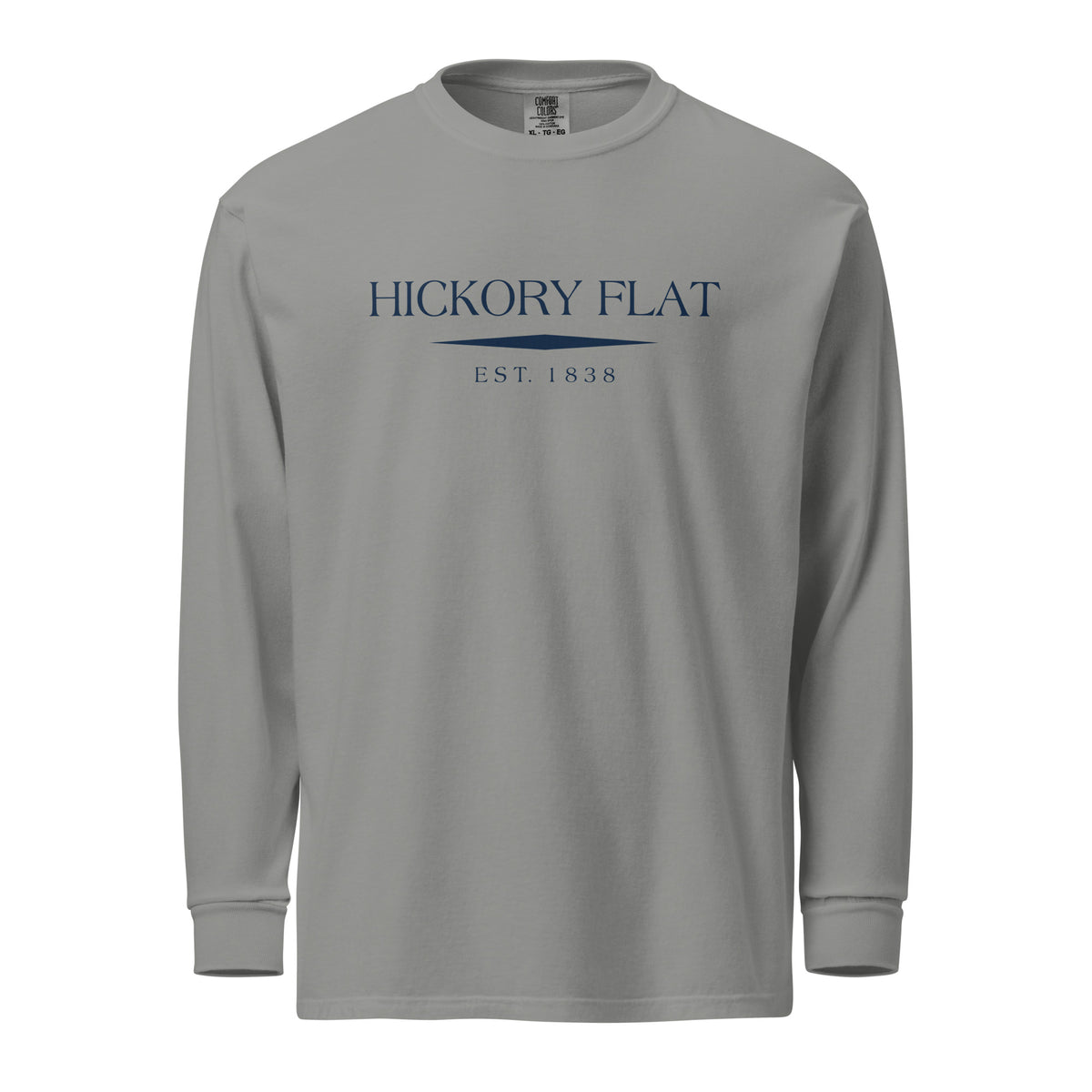 Hickory Flat GA long sleeve shirt in Grey with navy ink, North GA Local