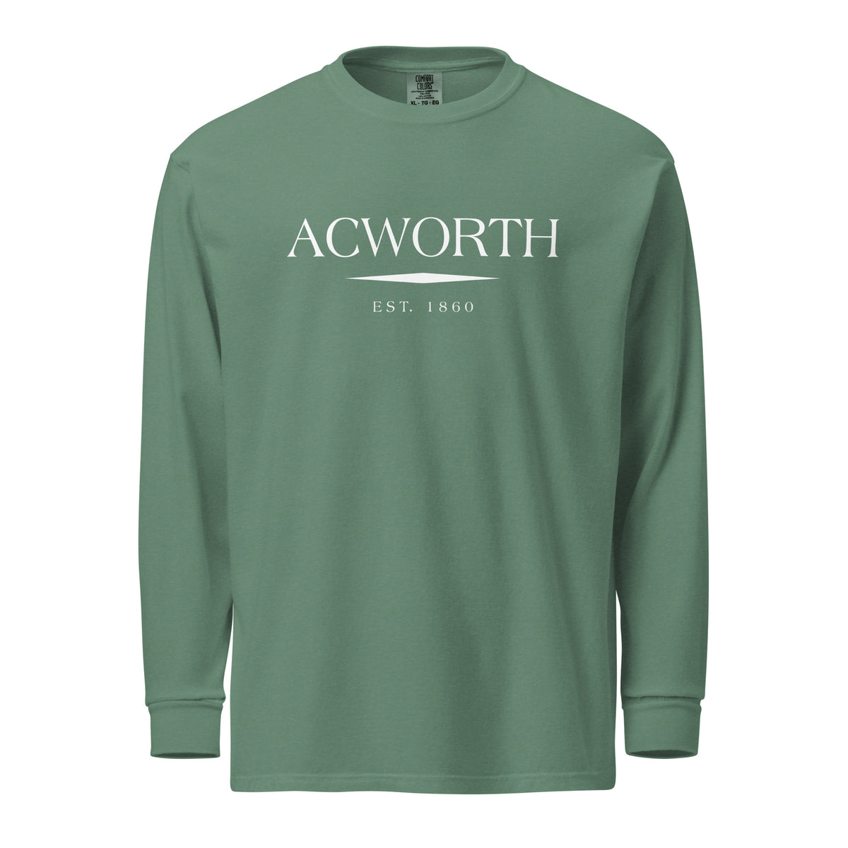 Acworth GA long sleeve shirt in Light Green with white ink, North GA Local
