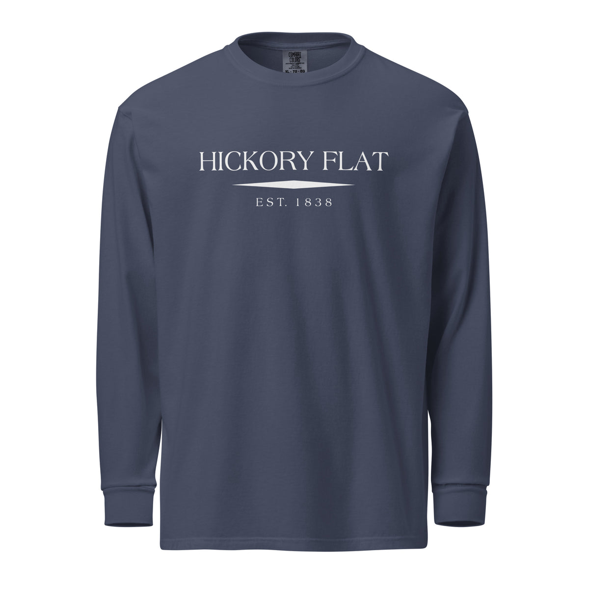Hickory Flat GA long sleeve shirt in Navy with white ink, North GA Local