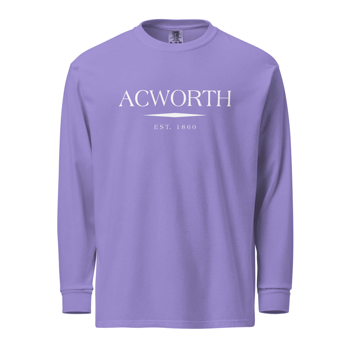 Acworth GA long sleeve shirt in Violet with white ink, North GA Local