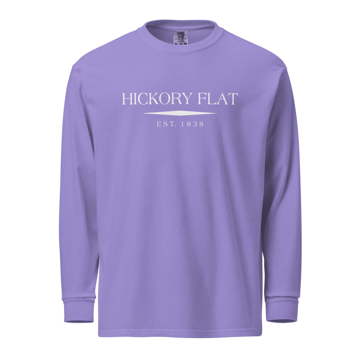 Hickory Flat GA long sleeve shirt in Violet with white ink, North GA Local