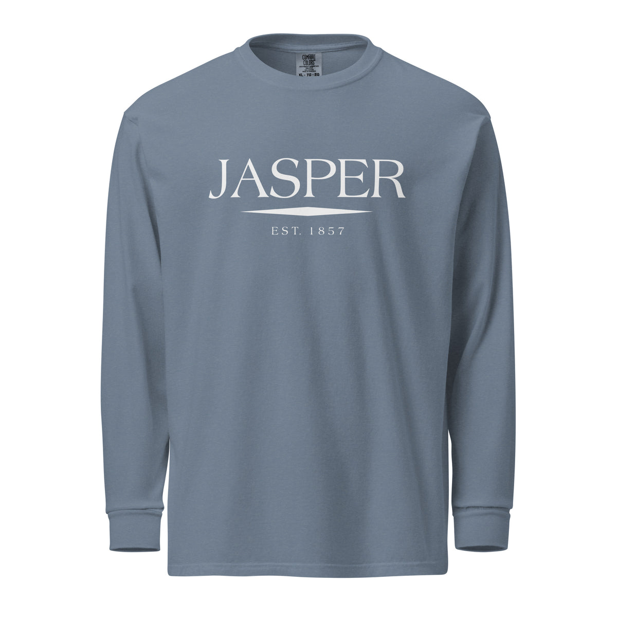 Jasper GA long sleeve shirt in Blue Jean with white ink, North GA Local