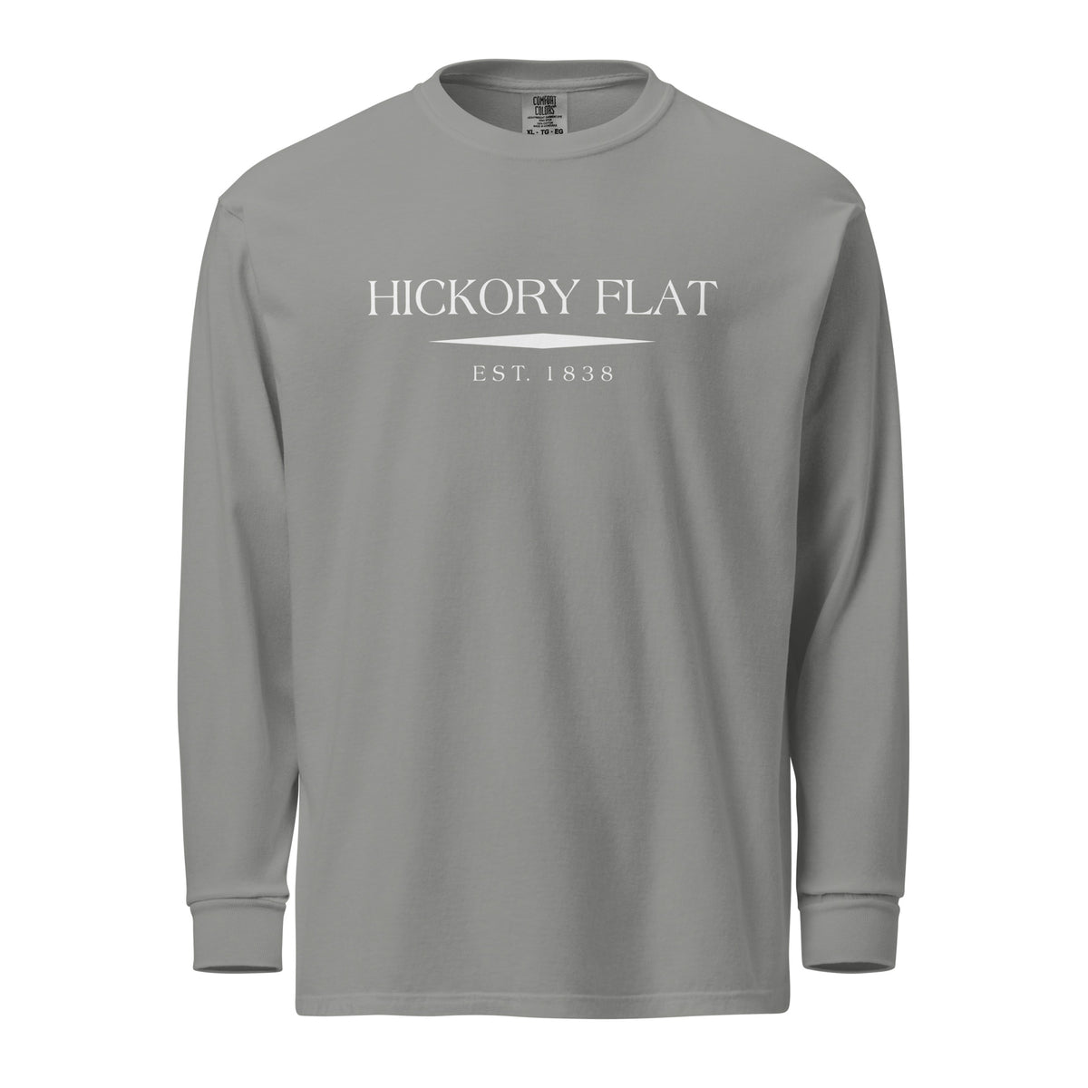 Hickory Flat GA long sleeve shirt in Grey with white ink, North GA Local