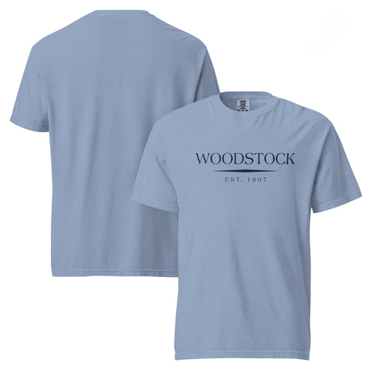 Woodstock GA t-shirt in Washed Denim with navy ink, North GA Local